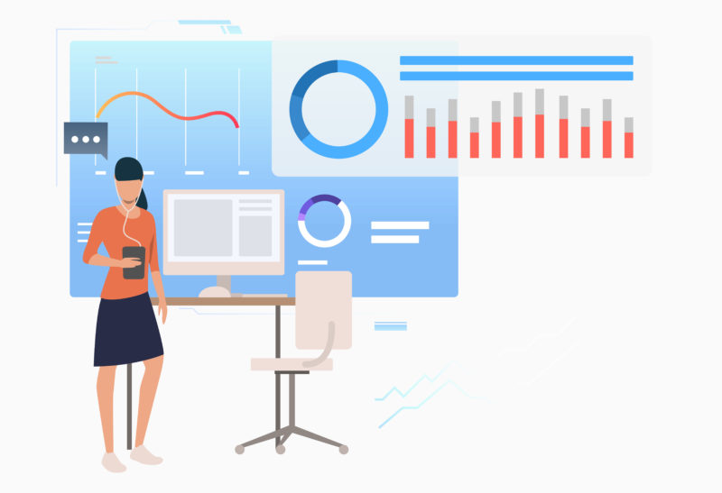 Entrepreneur analyzing business data diagrams