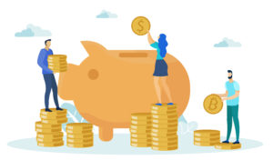 Man and Woman Characters Saving Money Vector.